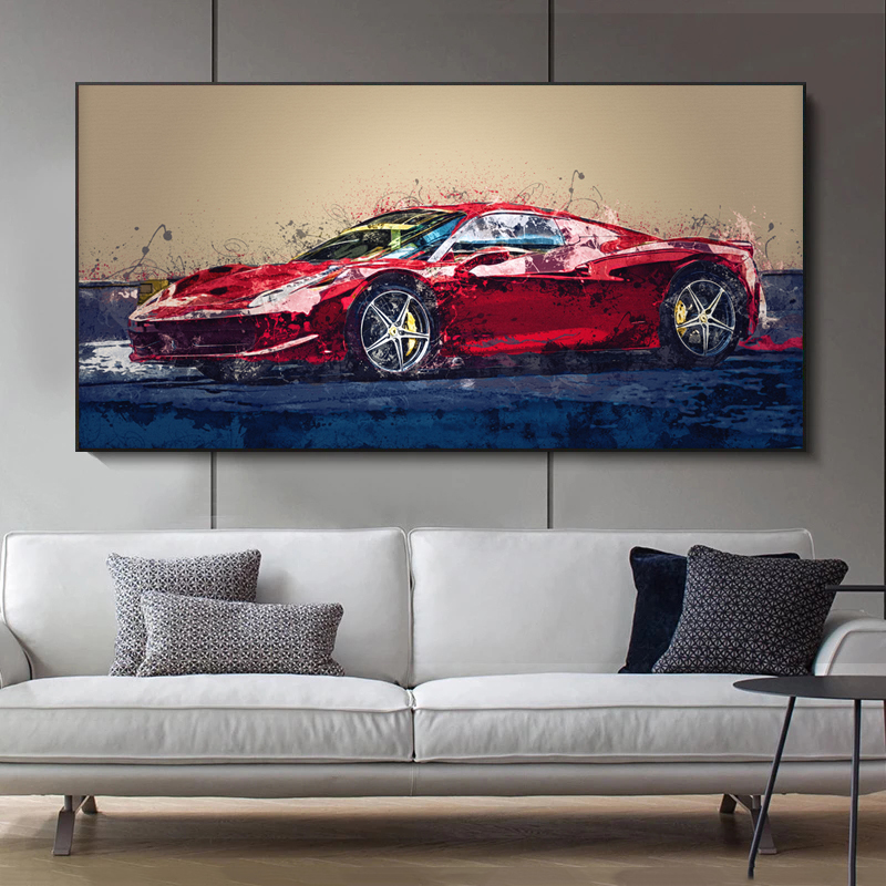 Red Sports Car Posters and Prints Abstract Painting on Canvas Graffiti Street Art Wall Art Pictures for Living Room Home Decor