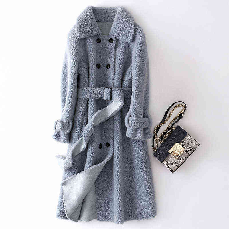 Autumn Winter Women Wool Fur Coat Korean Fashion Button Pocket Granules Sheep Shearing Jacket Ladies Long Overcoat H477 211123