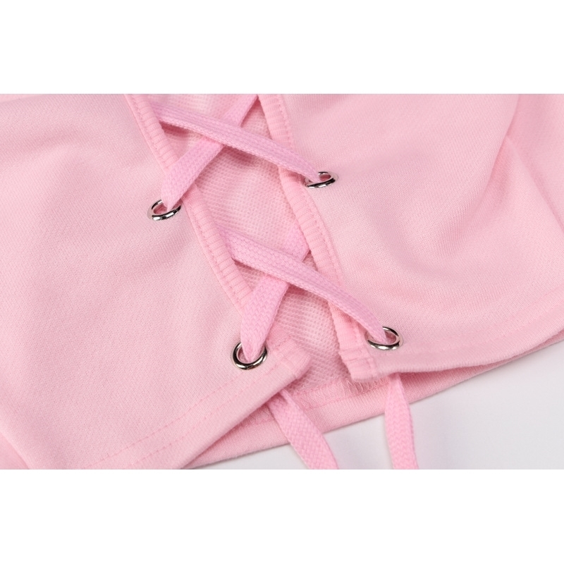 Meihuida Autumn Tie Up Hoodies Sweatshirt Women Fashion Long Sleeved Backless Criss-cross Lace Up Bandage Crop Top 201204