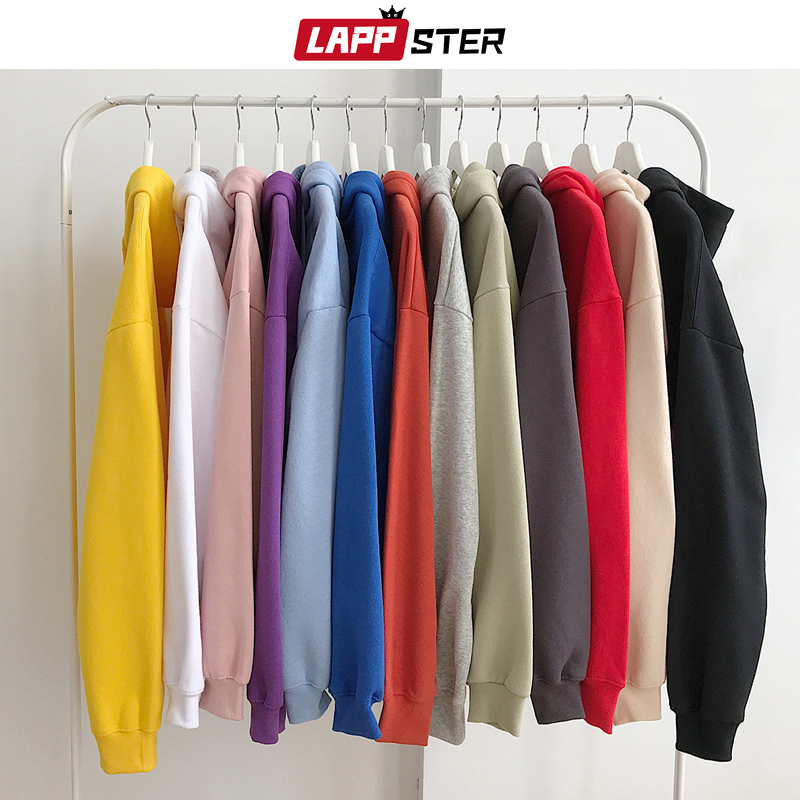 LAPPSTER Men Solid Hooded Hoodies Autumn Women Hip Hop Korean Fashions Sweatshirts Casual Hip Hop Couple Hoodie Plus Size 201127