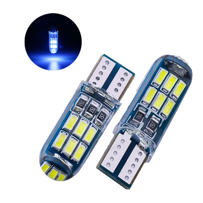 

50Pcs/Lot Ice Blue Silicone Bulb T10 W5W 4014 15SMD LED Canbus Error Free Car Bulbs 168 194 2825 Clearance Lamps License Plate Lights 12V