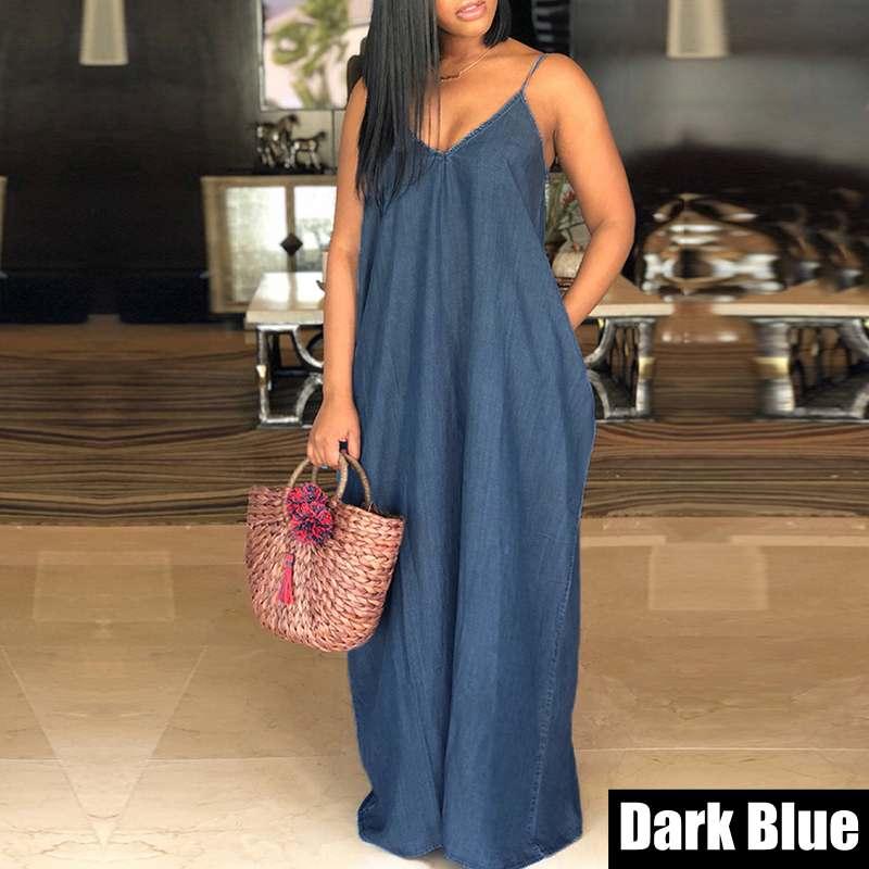Casual Dresses Denim Dress Summer Bohemian Sundress 2021 Women Sexy Sleeveless Long Robe Femme Plus Size Vestidos