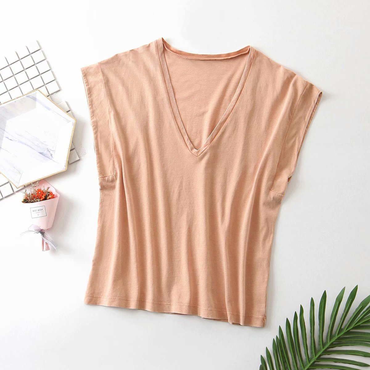 toppies summer cotton t-shirts womens sleeveless v-neck tops tees solid color fitness t-shirts 210310