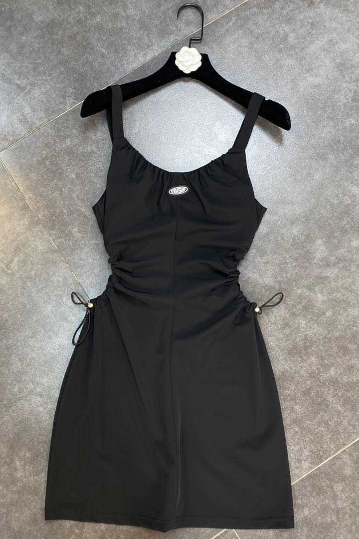 DEAT Spring Summer Fashion Casual U-neck Waist Hollow Drawcord Waist Sleeveless Dress Women SK176 210709