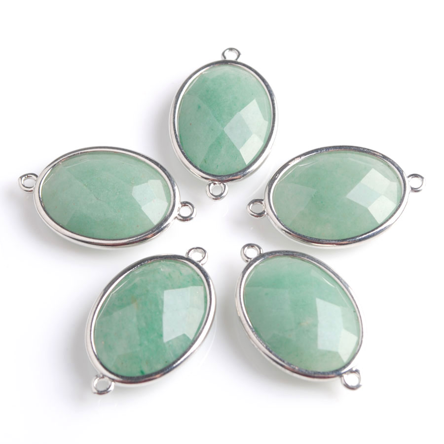 WOJIAER Silver-color Double Hole Egg-shaped Faceted Natural Stone Gem Beads for DIY Earring Connector Handcrafted Jewelry BZ902