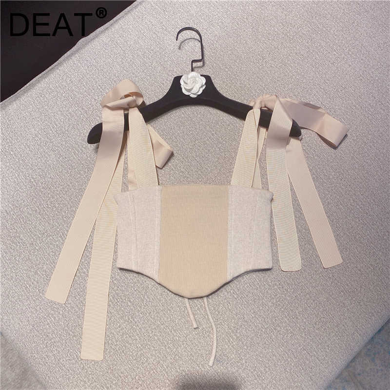 DEAT Spring Arrivals Solid Color Open Back Bandage Bow Decoration Fashion Women Suspender Vest MZ898 210709, Apricot
DEAT Spring Arrivals Solid Color Open Back Bandage Bow Decoration Fashion Women Suspender Vest MZ898 210709, Apricot