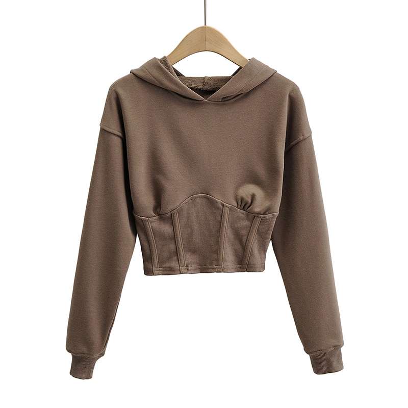 [DEAT] Loose Fit Short Solid Navel Sweatshirt New Hoodies Long Sleeve Women Big Size Fashion Tide Female Autumn LJ201130