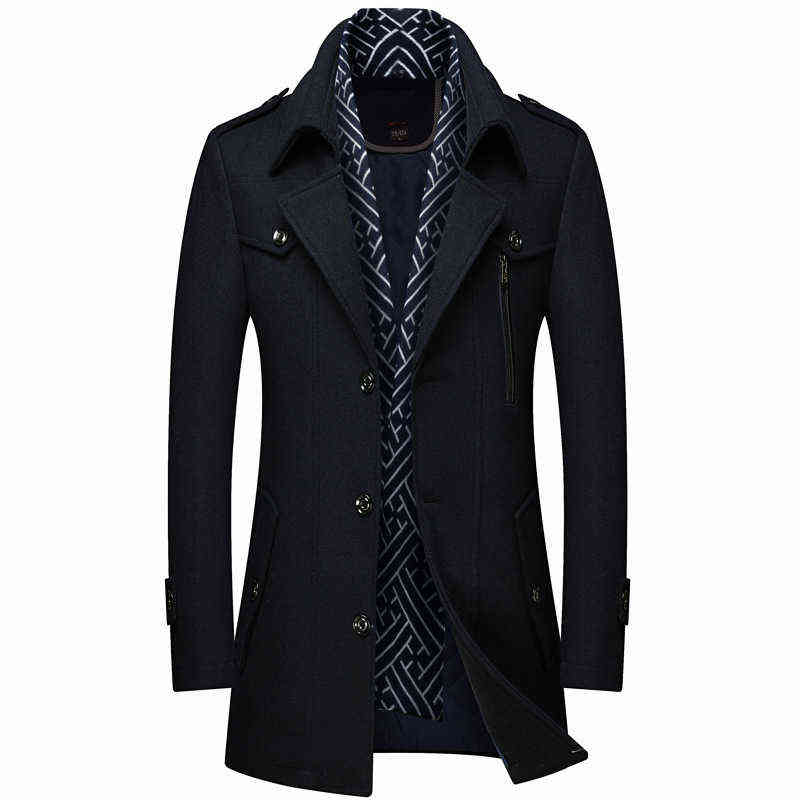 Men Winter Wool Coat Men's Business Casual Warm Thick Wool Blends Woolen Pea Coat Male Trench Coat Overcoat 211122