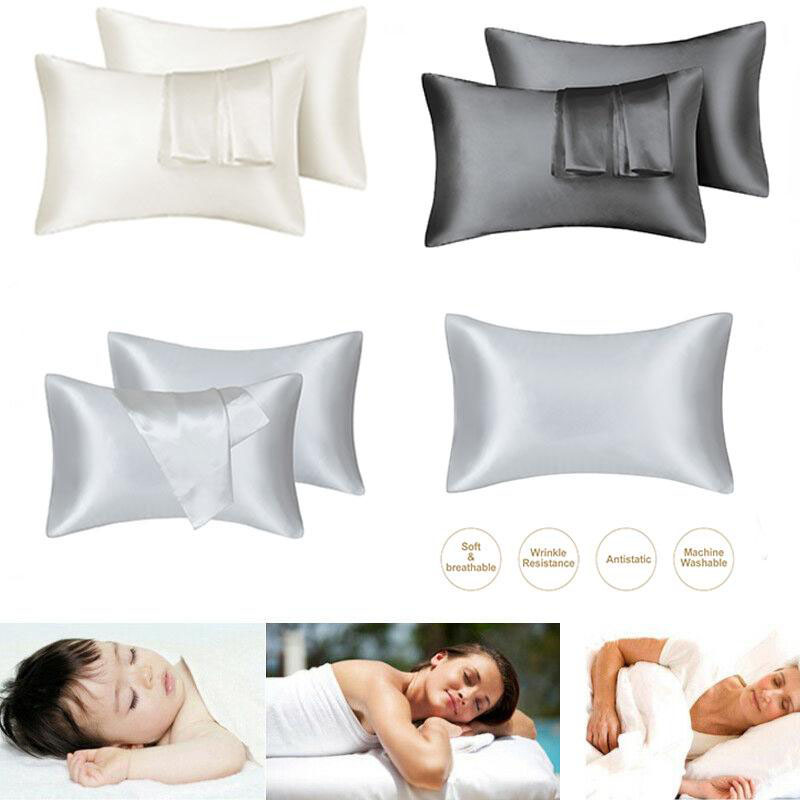 

2pcs Silk Satin Pillowcases Mulberry Pillow Case Queen Standard King for Hair and Skin Hypoallergenic Pillowcase Cover, Deep grey
