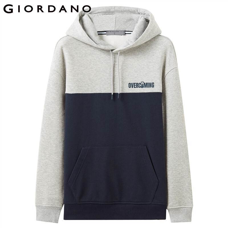 Giordano Men Hoodies Thick Long Sleeve Hooded Sweatshirt Contrast Printed Letter Poleron Hombre Pocket Moleton 01029879 201020