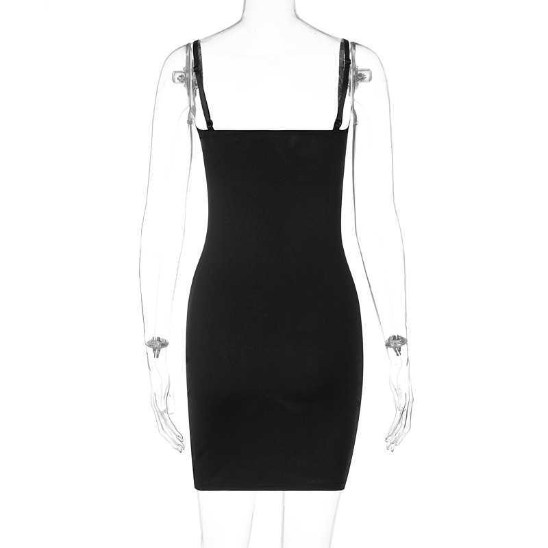 Spaghetti Strap Sleeveless V-Neck Sexy Backless Black Bodycon Pencil Dress Summer Woman Clothing Nightclub Party Vestidos Cortos 210604