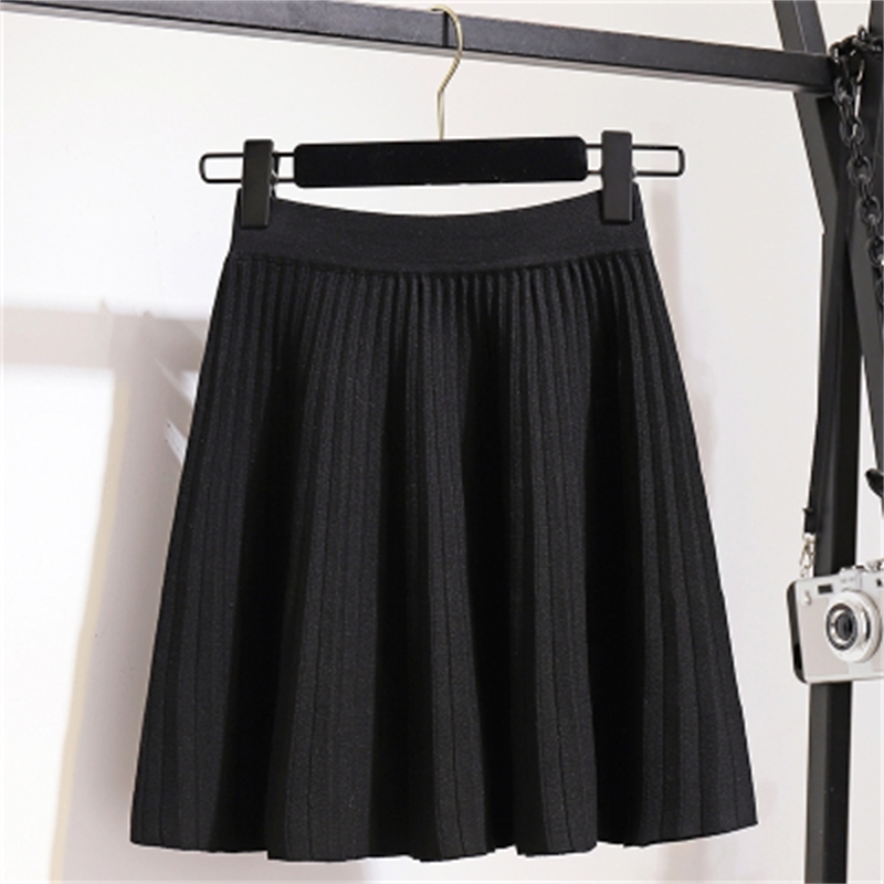 Plus Size M-5XL Spring New Women's Pleated Skirt Preppy Style High Waist Solid Fashion Knitting Warm Skirts B9D601S 210309