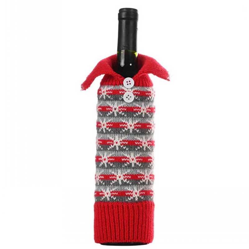 Knitted cap snowflake button knit creative design Christmas table decoration wine bottle bag Free shipping