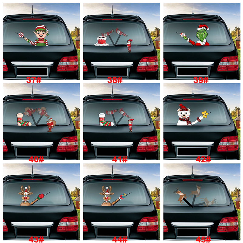 Series Magic Christmas Waving Santa Claus Elk Xmas Windshield Sticker Car Rear Windscreen Wiper Stickers VT1623 Free shipping
