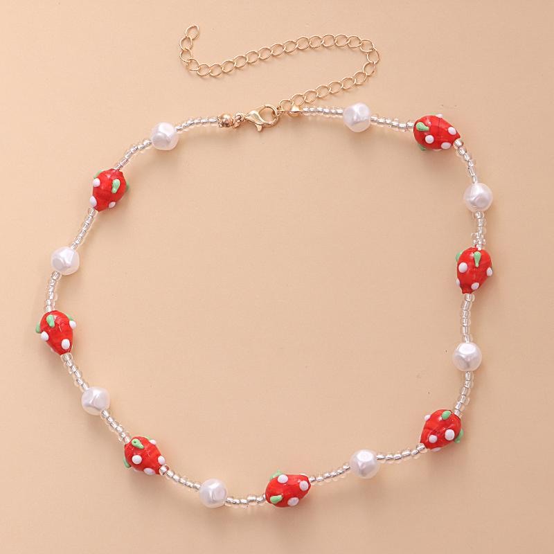 Chokers Bohemian Short Choker Mushroom Strawberry Eye Pearl Necklace Jewelry For Women 2021 Beaded Clavicle Chain Fashion Girls Gifts