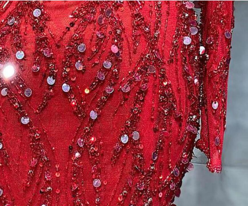 Aso Ebi 2021 Arabic Gold Luxurious Red Sexy Evening Dresses Beaded Crystals Prom Dresses Feather Formal Party Second Reception Gowns ZJ066