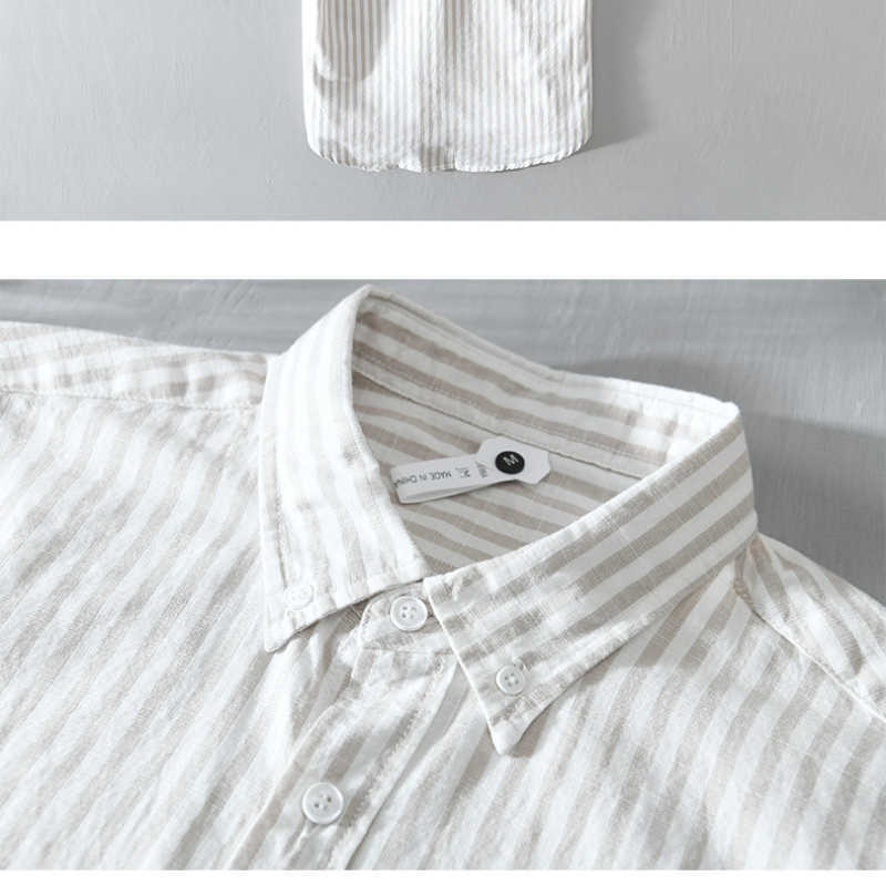 Summer and Spring Men Short Sleeve Striped Shirt Loose Cotton Casual Youth Top Workwear Khaki Blue GCL867 210721
