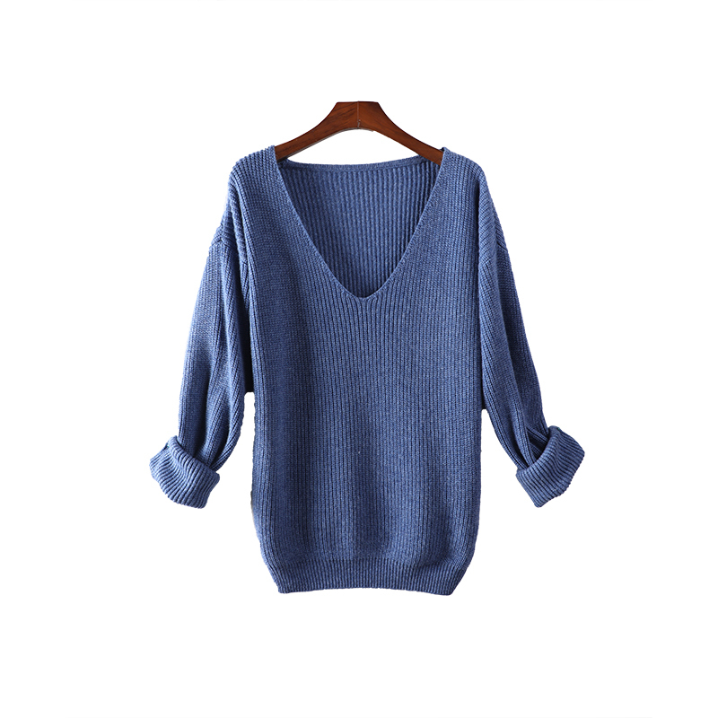 New Fashion Sweater Merino Wool Cashmere For Women Pure Colors Sweaters V-Neck Europe United States Ladies Pullover Knitted 210218