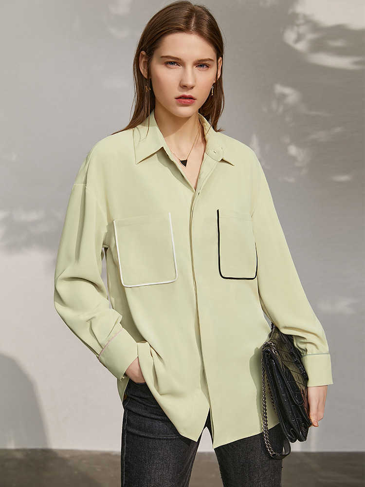 Minimalism Spring Summer Women's Shirt Fashion Patchwork Turn-down Collar Pocket Loose Women Blouse Tops 12140328 210527