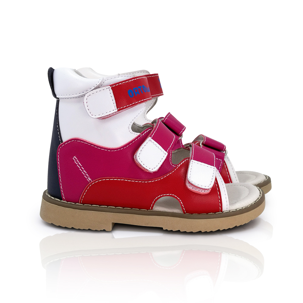Children Boys Action Leather Sandals Orthopedic Shoes For Kids Girls Arch Support Hook Loop Strap Flatfeet X / O Leg Footwear 210306