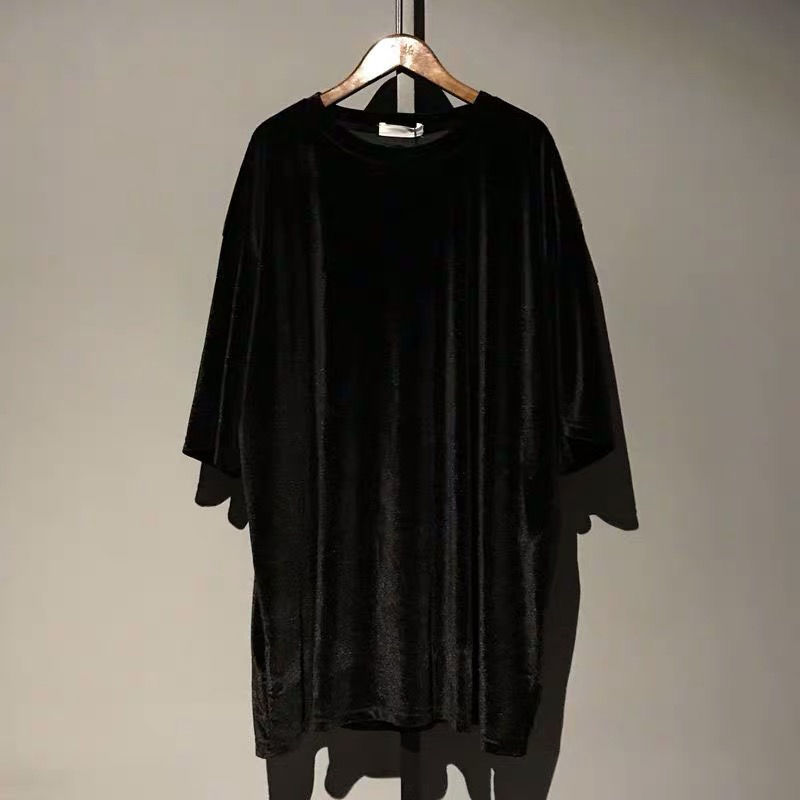 Summer New Oversize Women T Shirt Fashion Solid Velvet O Neck T Shirts Female O Neck Streetwear Tee Tops 210306