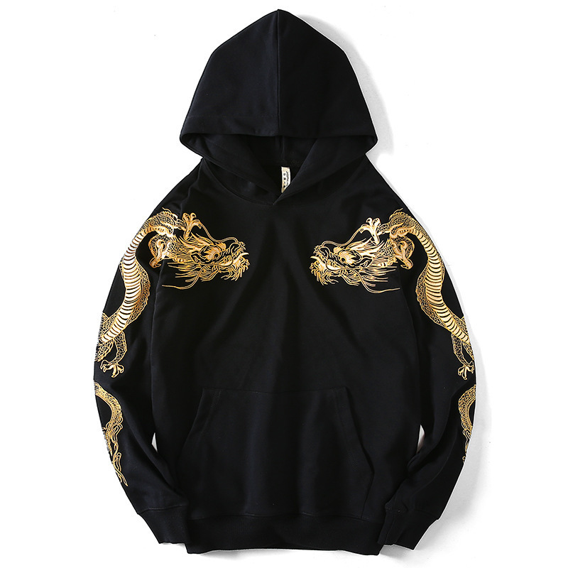 Autumn and winter new national tide Chinese style dragon embroidery loose cotton pullover hoodie men jacket tide Sweatshirt 201128