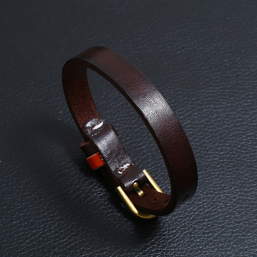 Pin Buckle Belt Bracelets Bangle Cuff Retro Simple Leather Bracelet for Women Men Punk Rock Fashion Jewelry Black Brown Will and Sandy