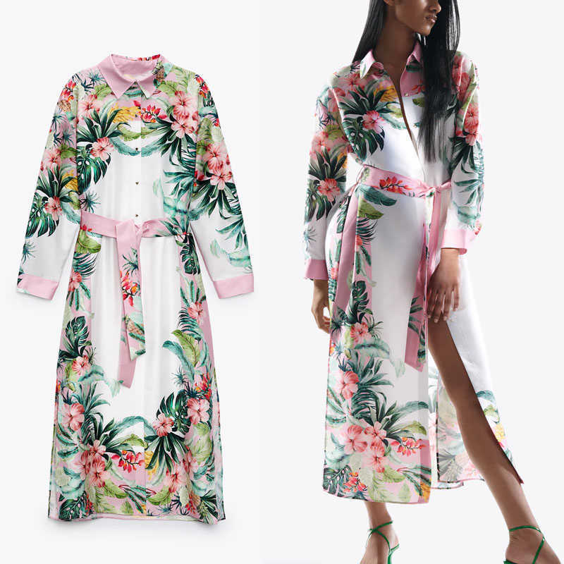 Za Tropical Print Long Shirt Dress Women Long Sleeve Retro Belted Summer Dresses Female Button Up Side Slit Party Dress 210602, As picture
Za Tropical Print Long Shirt Dress Women Long Sleeve Retro Belted Summer Dresses Female Button Up Side Slit Party Dress 210602, As picture