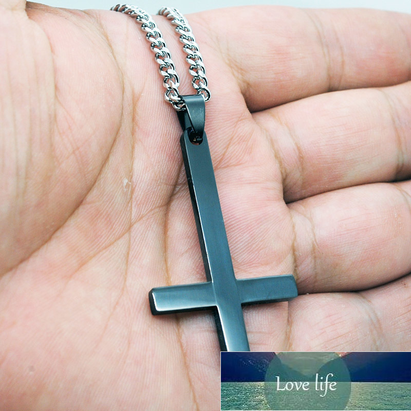 Fashion Stainless Steel Inverted Cross Pendant Necklace Lucifer Satan Punk Jewelry Chain For Men Women Anti-Christian Gift