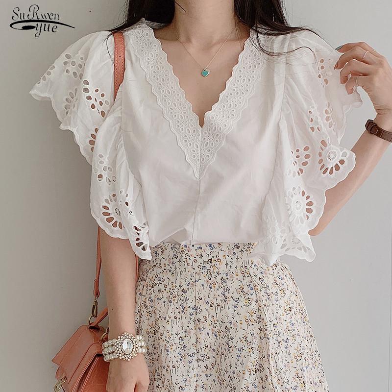 Women' Blouses & Shirts Korean Embroidery Hollow Ruffled Lace Shirt Female Summer Short Sleeve Woman V-neck Solid Loose Elegant Blouse 1394, Black
Women' Blouses & Shirts Korean Embroidery Hollow Ruffled Lace Shirt Female Summer Short Sleeve Woman V-neck Solid Loose Elegant Blouse 1394, Black