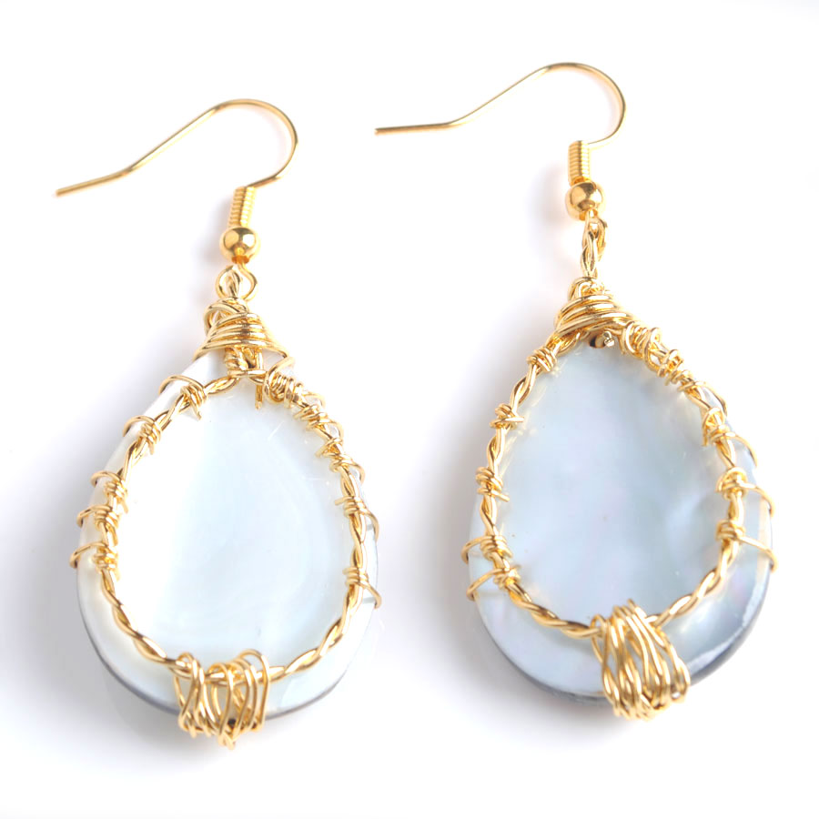 WOJIAER Silver Color Tree of Life Dangle Drop Earrings Natural Abalone Shell Pearl Earring Water Drops Girls Charm Jewelry BV908