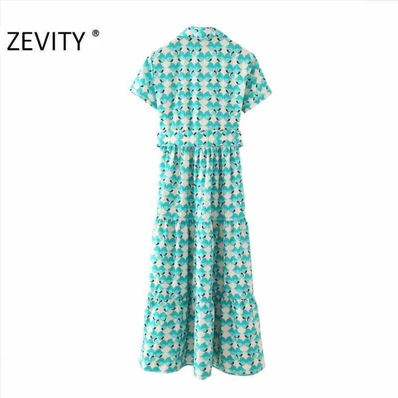 ZEVITY Women fashion short sleeve Floral Print Shirtdress office lady bow tie sashes Casual slim Vestido Chic Dresses DS4524 210603