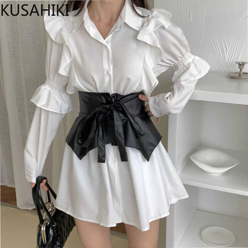 KUSAHIKI Fashion Women Spring Sets Ruffle Puff Long Sleeve Blouse Dresses + Bow Tie Slim Waist Belt Korean 2pieces Outfits 6E304 210602, White
KUSAHIKI Fashion Women Spring Sets Ruffle Puff Long Sleeve Blouse Dresses + Bow Tie Slim Waist Belt Korean 2pieces Outfits 6E304 210602, White