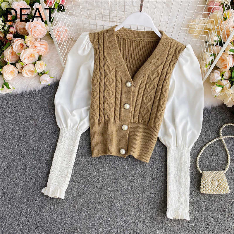 DEAT Autumn Loose Fashion V-neck Lantern Sleeve Patchwork Knitted Cardigan Women Office Lady Short Sweater RC200 210709, Black
DEAT Autumn Loose Fashion V-neck Lantern Sleeve Patchwork Knitted Cardigan Women Office Lady Short Sweater RC200 210709, Black
