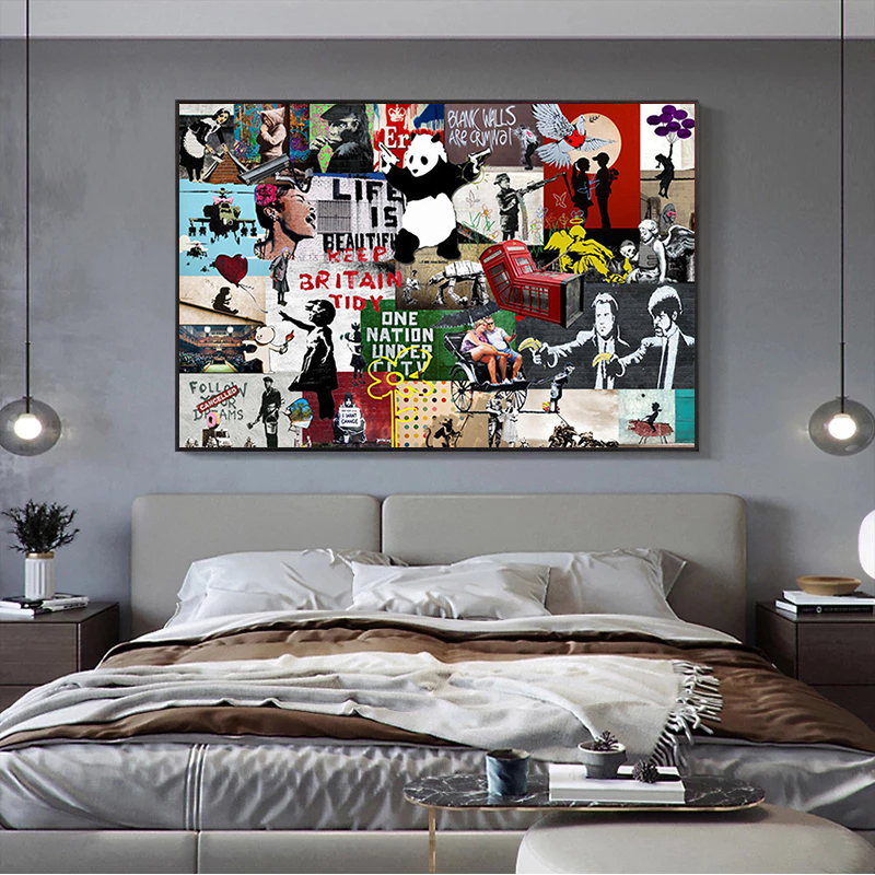 Banksy Graffiti Collage Art Pop Canvas Painting Posters and Prints Cuadros Wall Art for Living Room Home Decor