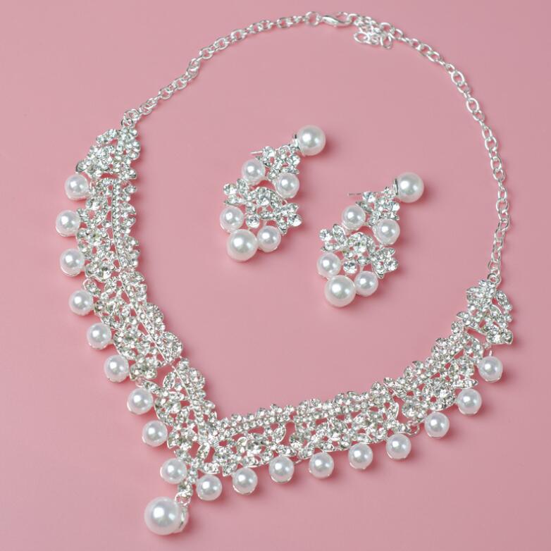Fashion Bridal Wedding Jewelry Sets Women Pearls Crown and Tiaras Drop Earrings And Necklace Sets Girls Wedding Accessories Brithday Party