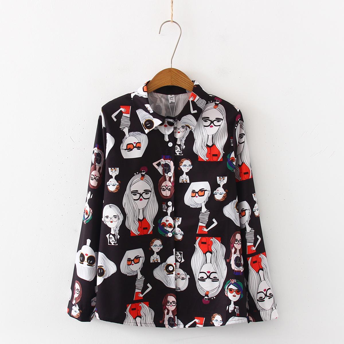 Spring Fall Women Harajuku cartoon Print Tops Streetwear Blouse Women Long Sleeve Blouses Shirts Female 210308