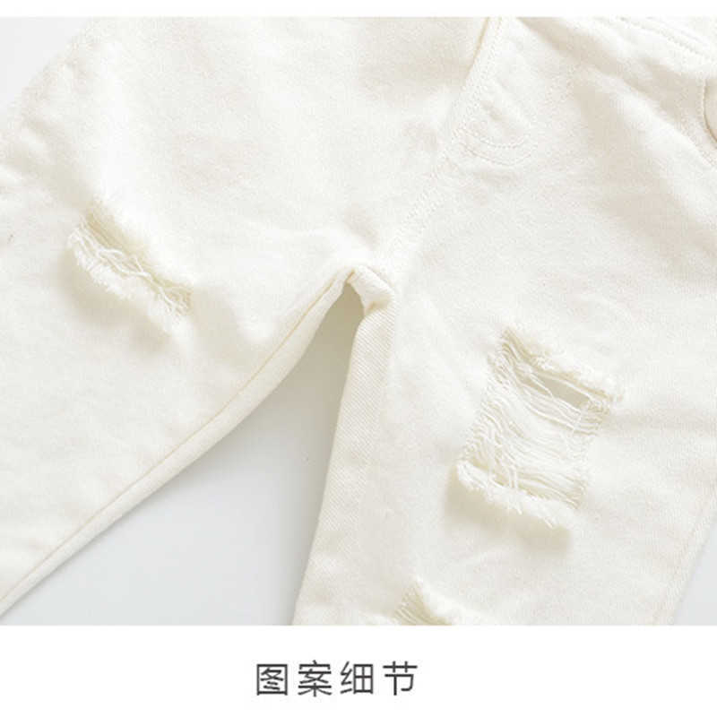 Spring girls white loose ripped jeans toddler kids casual all-match denim pants 210615
