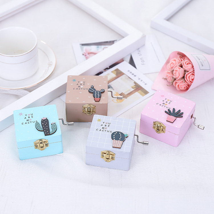 sic Box Solid Wooden With Mirror Hand Made Creative Cactus Design Craft Exquisite sical Gifts Free DHL Free shipping