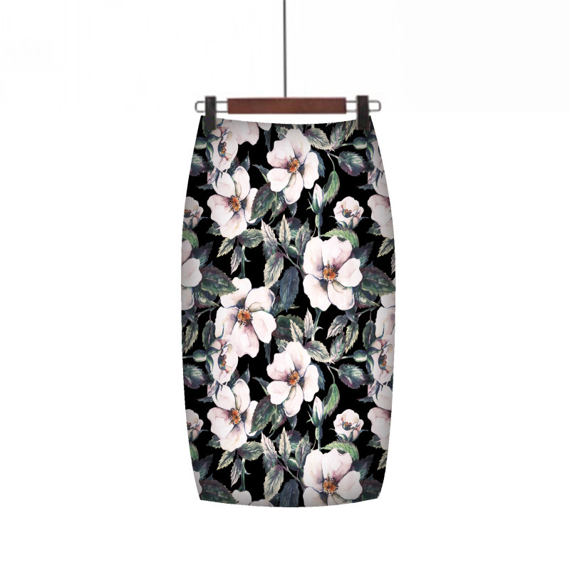 Digital Printed Pencil Skirt For Women Faldas Mujer Moda Floral Pencil Summer Midi Skirt Womens Skirts Female Falda Mujer 210306