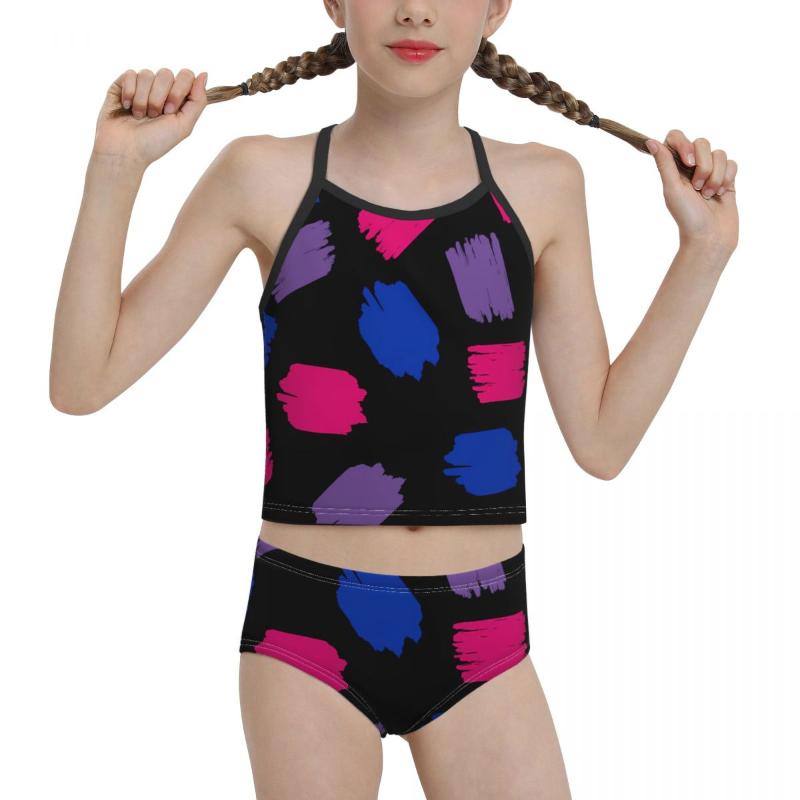 Women's Swimwear 2021 Patriot Swimsuit For Junior High School Girls Print Bi Pride Short Paintstrokes On Black Bikini Brand Children Girl 
Women's Swimwear 2021 Patriot Swimsuit For Junior High School Girls Print Bi Pride Short Paintstrokes On Black Bikini Brand Children Girl
