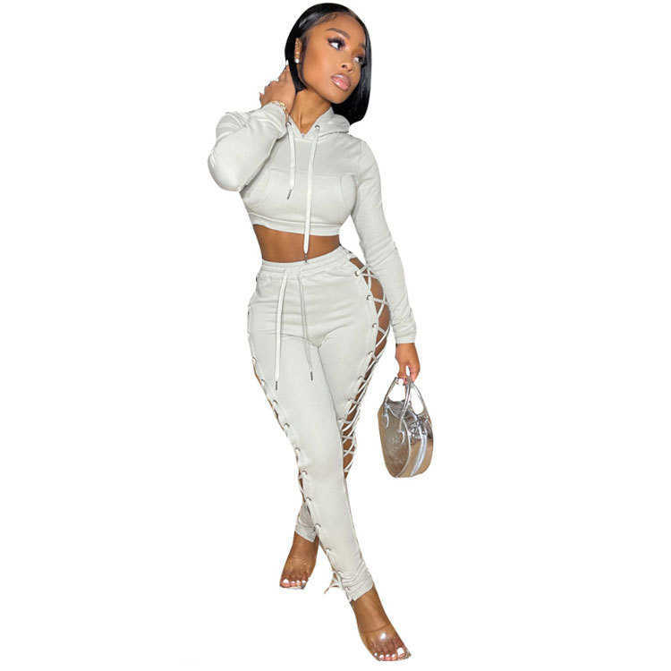 Women's Two Piece Pants Designers Women Clothes 2023 autumn and winter women's fashion corns bandage solid color pants two-piece set