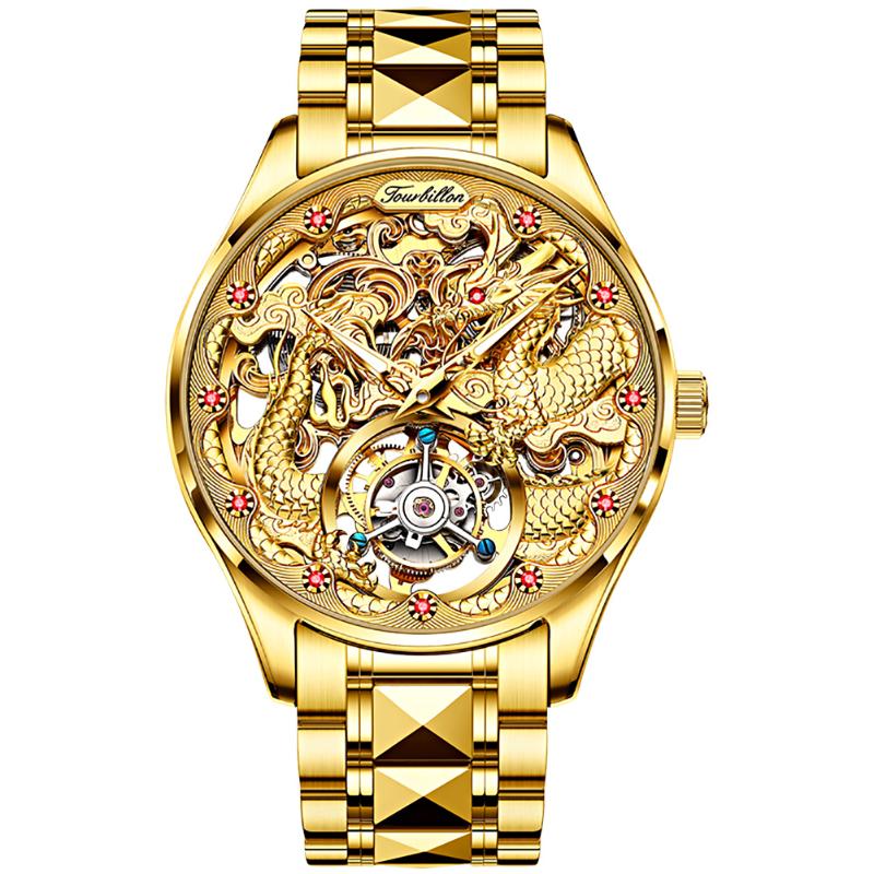 Wristwatches OUPINKE Men's Tourbillon Watch Automatic Mechanical Business Sapphire Mirror Waterproof Luminous Dragon Design Wrist, Gold
Wristwatches OUPINKE Men's Tourbillon Watch Automatic Mechanical Business Sapphire Mirror Waterproof Luminous Dragon Design Wrist, Gold