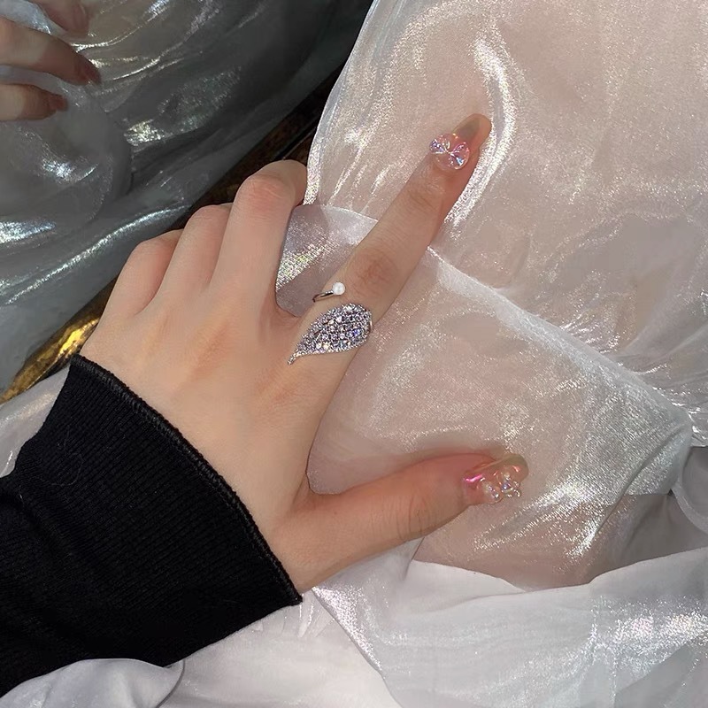 Angle Wings Pearl Lab Diamond Finger Ring 925 sterling silver Party Wedding band Rings for Women Promise Engagement Jewelry Gift