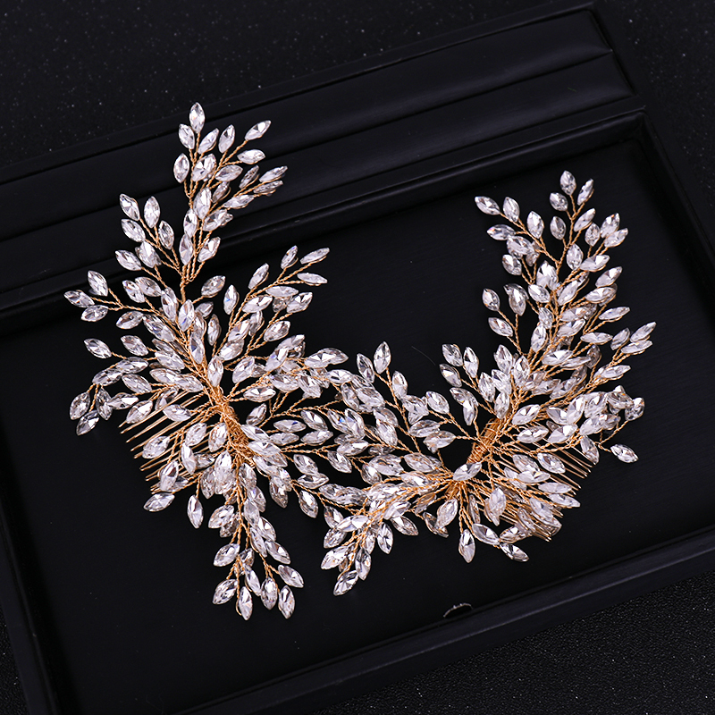 Fashion Silver Gold Hair Combs Full Crystal With Two Combs Women Jewelry Bridal Tiara Headbands Handmade Wedding Hair Accessorie T200522