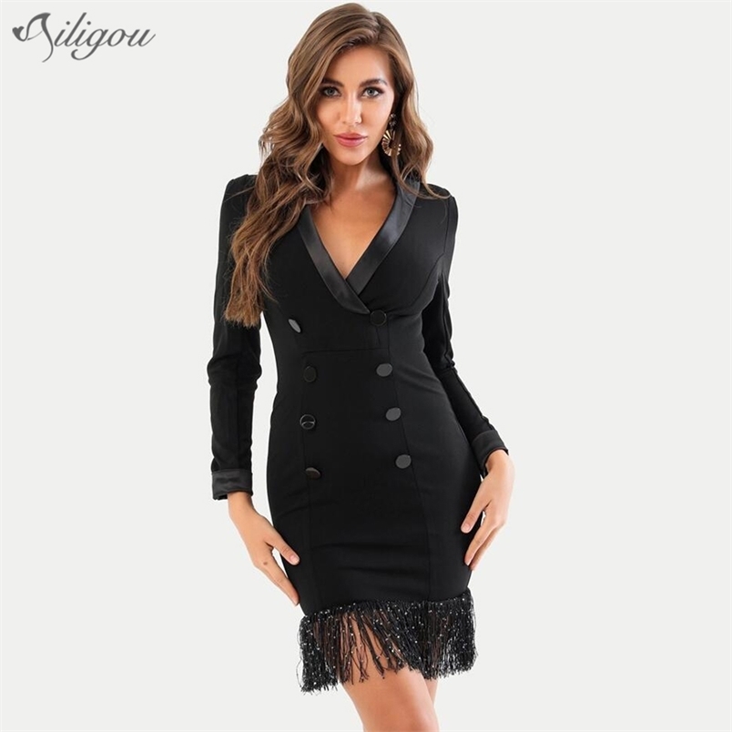 Summer ladies sexy V-neck designer long-sleeved shiny sequined cotton dress tassel elegant tight party Vestido 210525, Black
Summer ladies sexy V-neck designer long-sleeved shiny sequined cotton dress tassel elegant tight party Vestido 210525, Black
