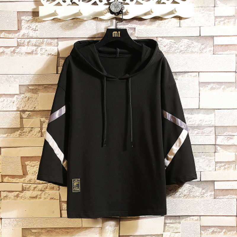 Casual Short Sleeves Hoodies Summer Black White Hip Hop Loose Skateboard Casual Men's Streetwear PUNK Clothes Plus Oversize 210927