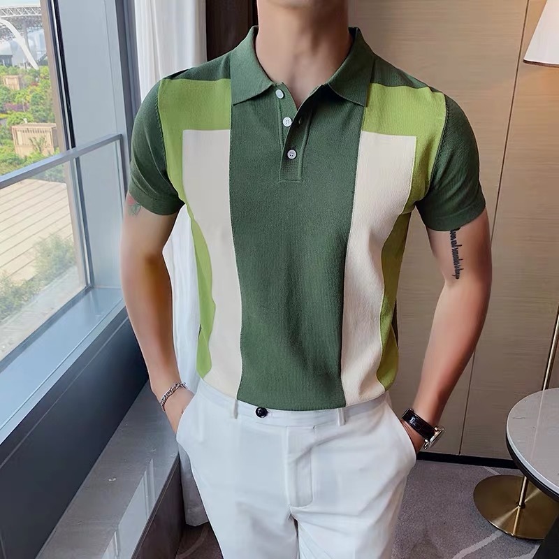 selling high quality diversified men's short-sleeved polo shirts personality fashion ice silk lapel turn over half-sleeved k 210308