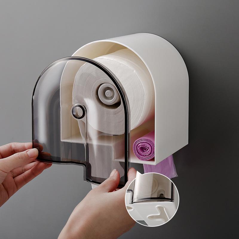 Baffect Bathroom Tissue Box Plastic Roll Paper Holder Transparent Toilet Dispenser Rack with Garbage Storage Toilet Paper Holder