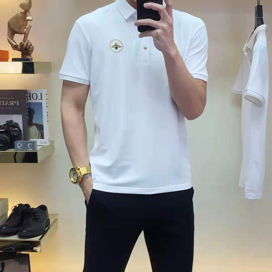 Luxury summer men's T-shirt and Polo shirt fashion bee pattern ribbed sleeve top